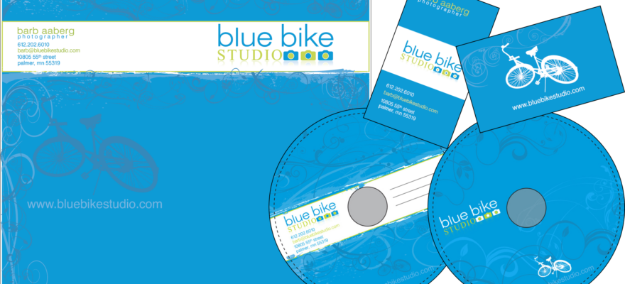 Blue Bike Studio's business card and CD packaging