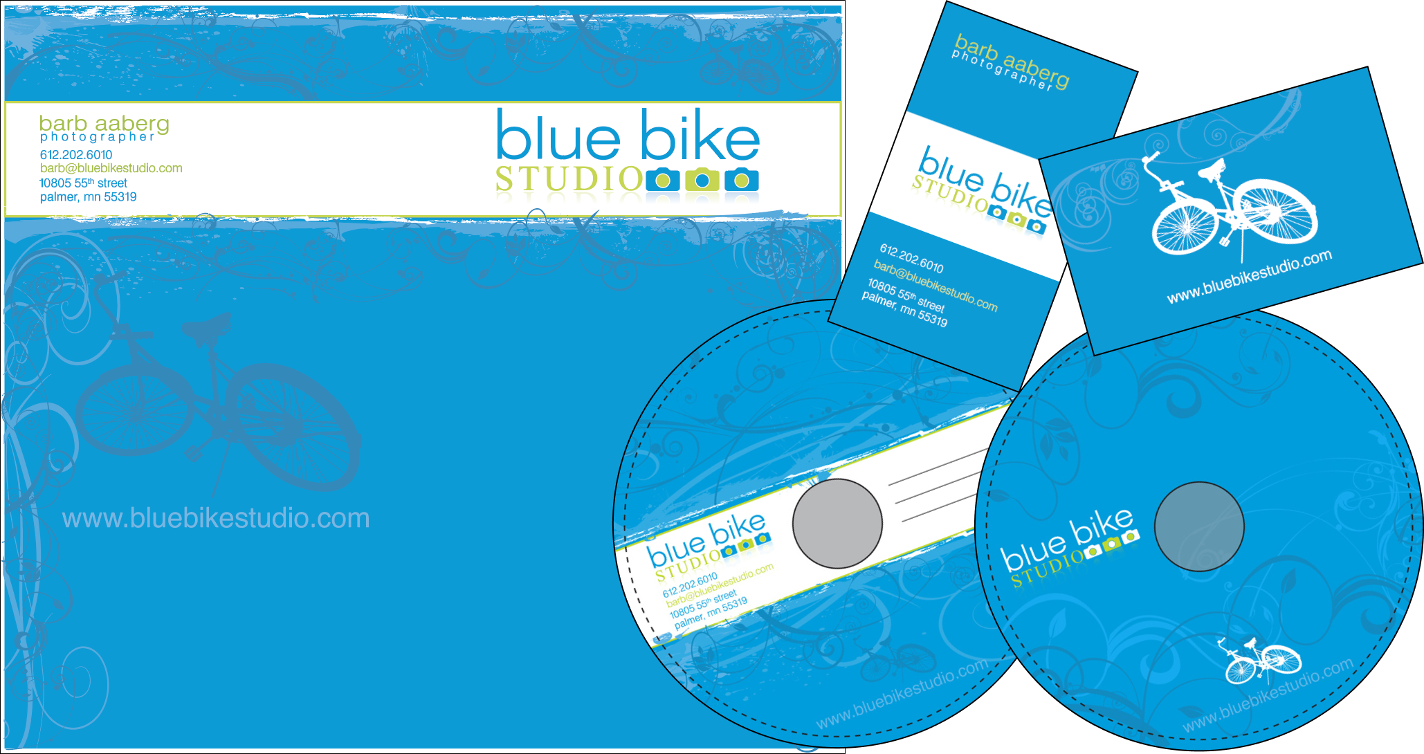 Blue Bike Studio's business card and CD packaging