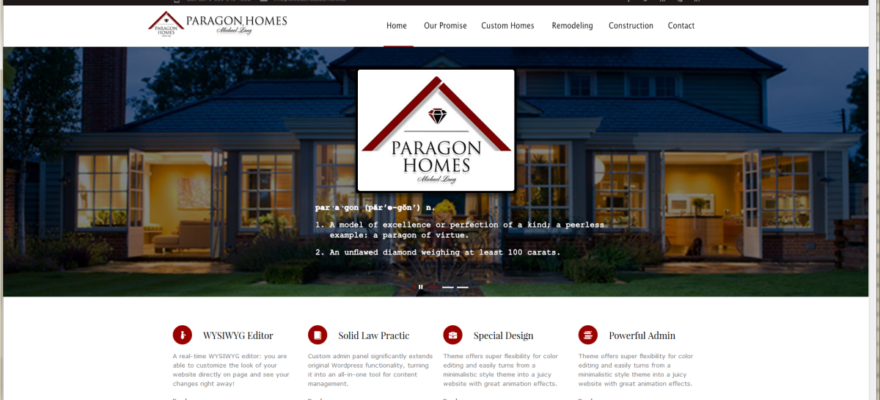 Paragon Homes landing page screen shot
