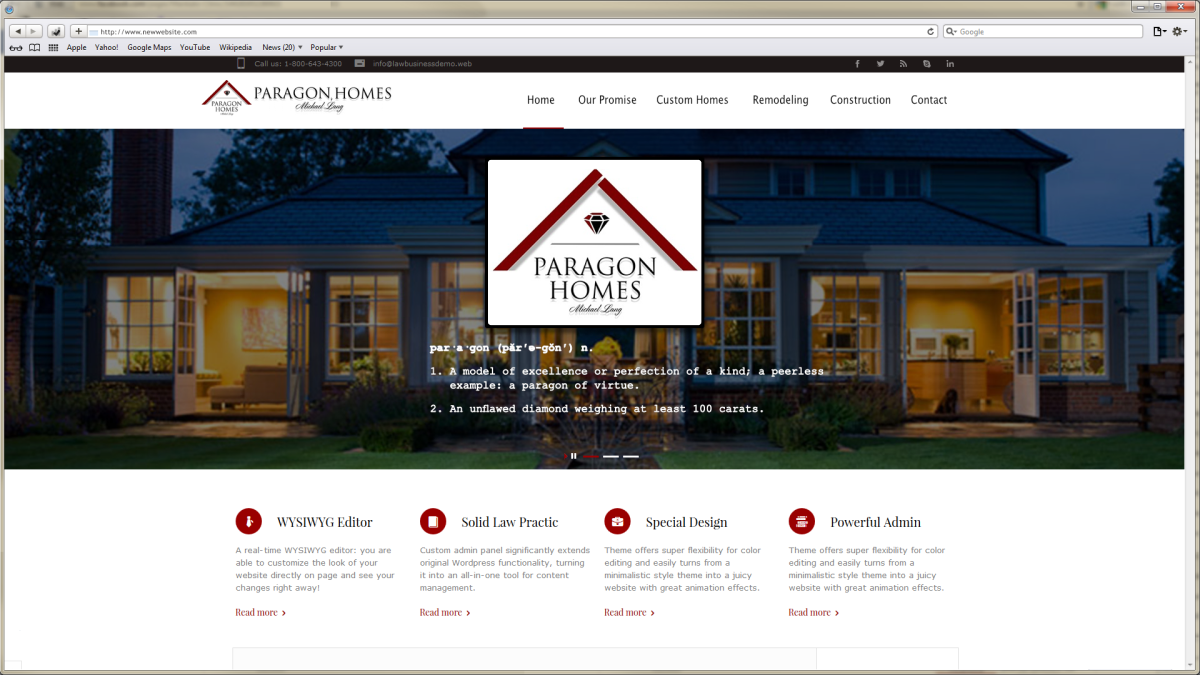 Paragon Homes landing page screen shot