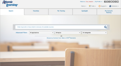Atomic Learning product example after user logs in