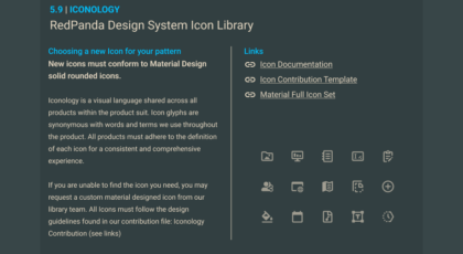 Red panda iconology library cover image showing guidelines and documentation links.