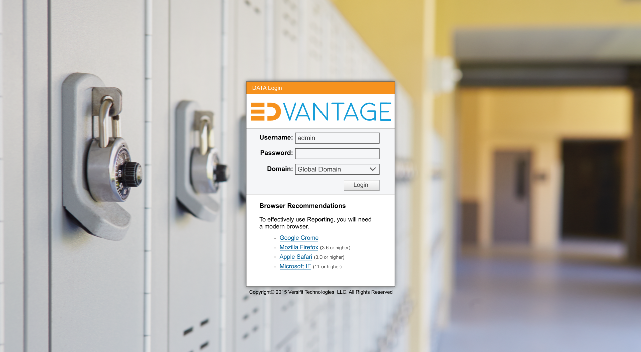 Screen shot of Versifit Technologies EdVantage login