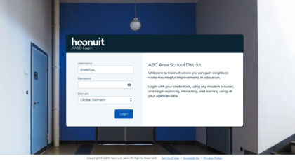 Screen shot of Hoonuit data analytics login