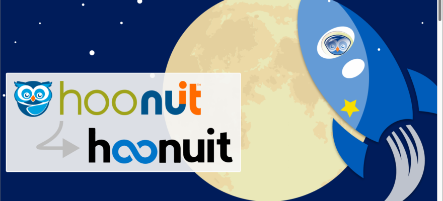 Hoonuit logos with rocket and moon cover graphic
