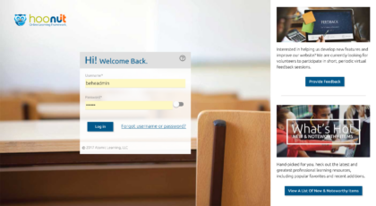 Screen shot of Hoonuit Online Learning Framework login