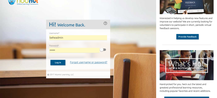 Screen shot of Hoonuit Online Learning Framework login