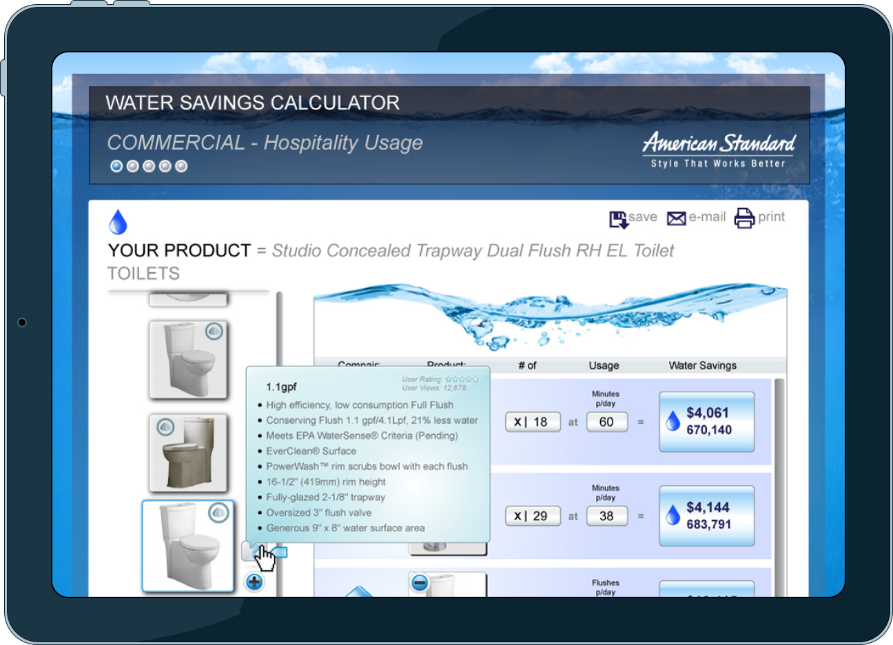 Mockup image of American Standard's Water Savings Calculator